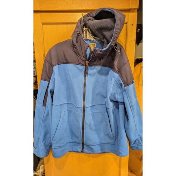 Duluth Trading Fleece Mens Medium Long Sleeve Outdoor Full Zip Pockets Blue Hood - Picture 1 of 8